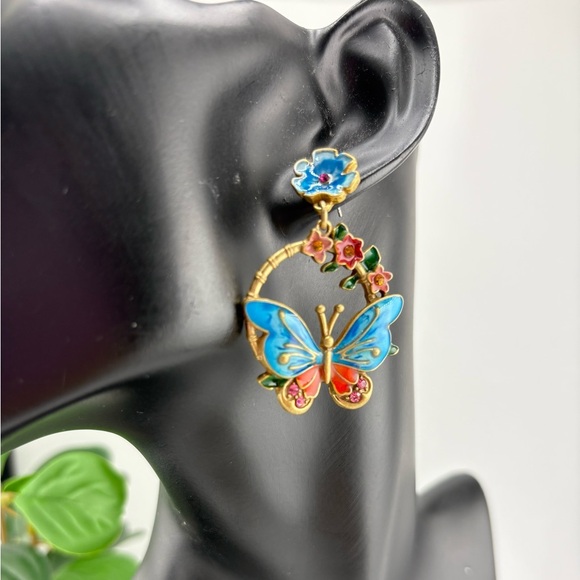 ✨ Enamel Butterfly & Flower Statement Earrings ✨ - Picture 1 of 7